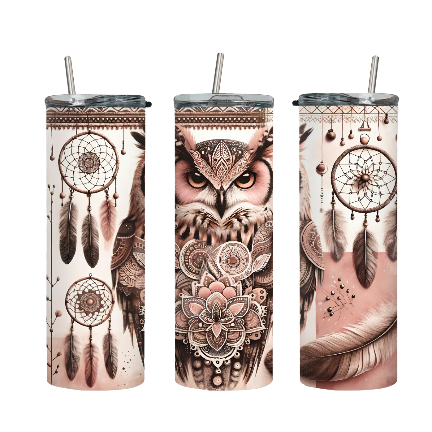 Tumbler mit Steckdeckel "Boho-Eule" - Emmilous