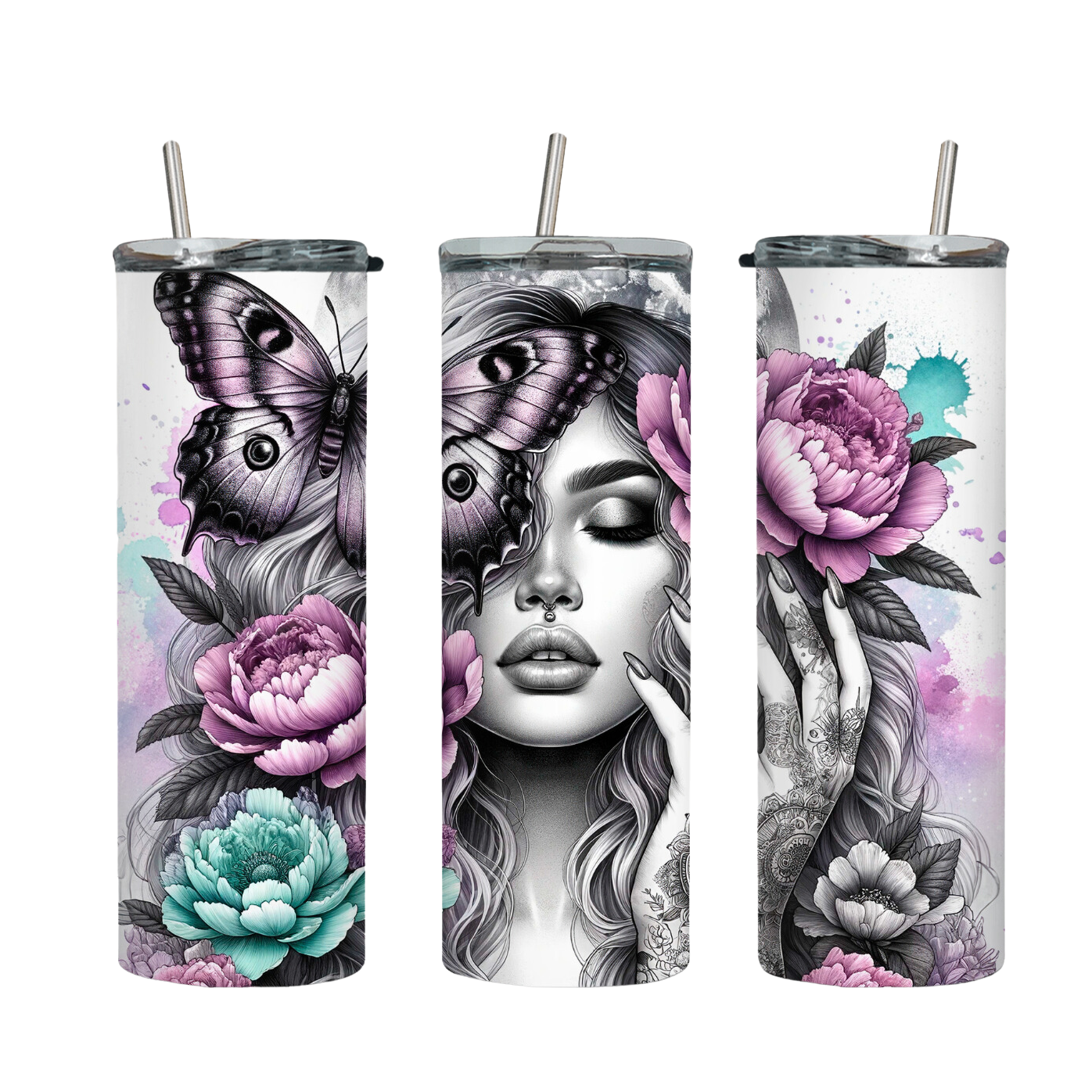 Tumbler mit Steckdeckel "Butterfly-Girl" - Emmilous