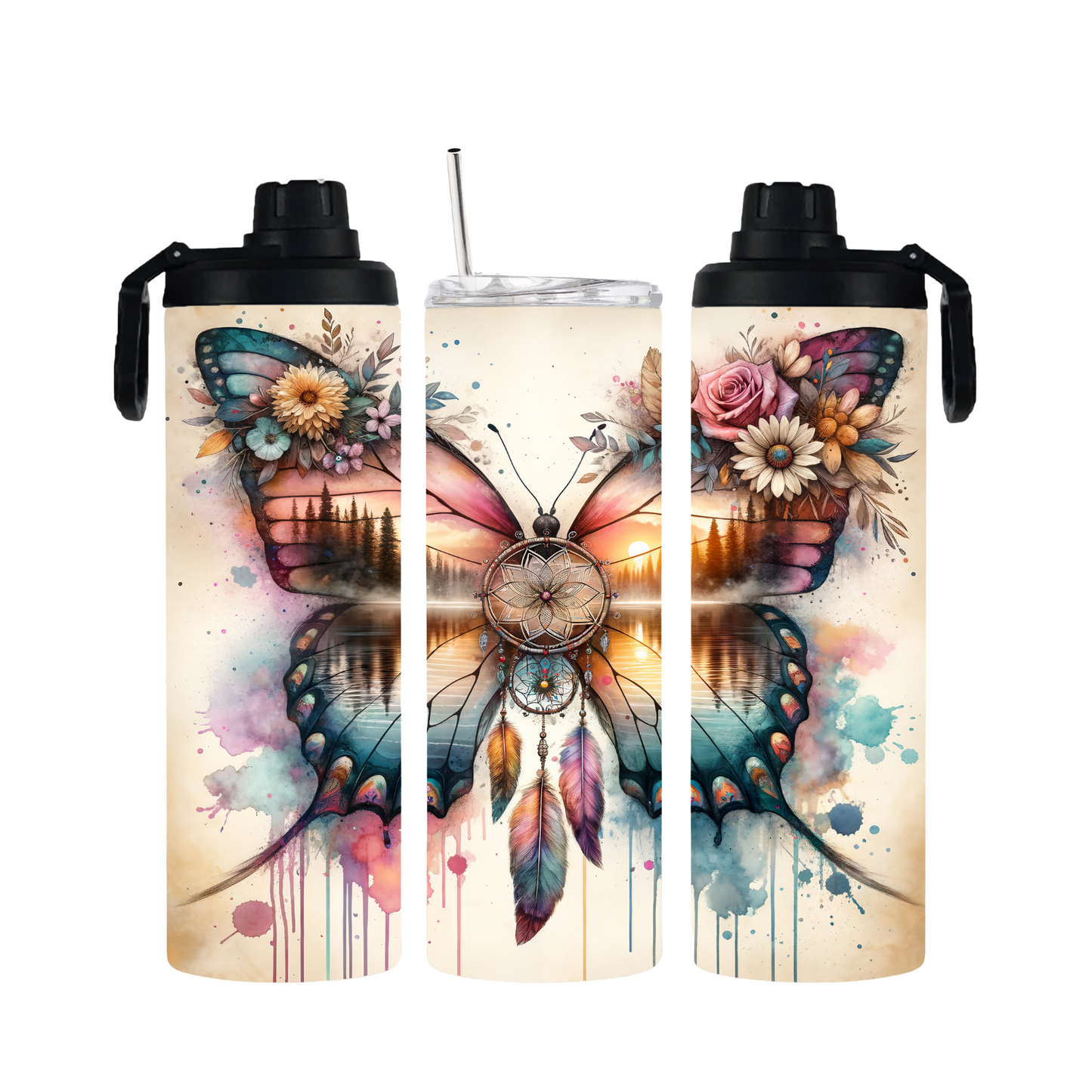 Tumbler mit Schraubverschluss "Boho-Butterfly"