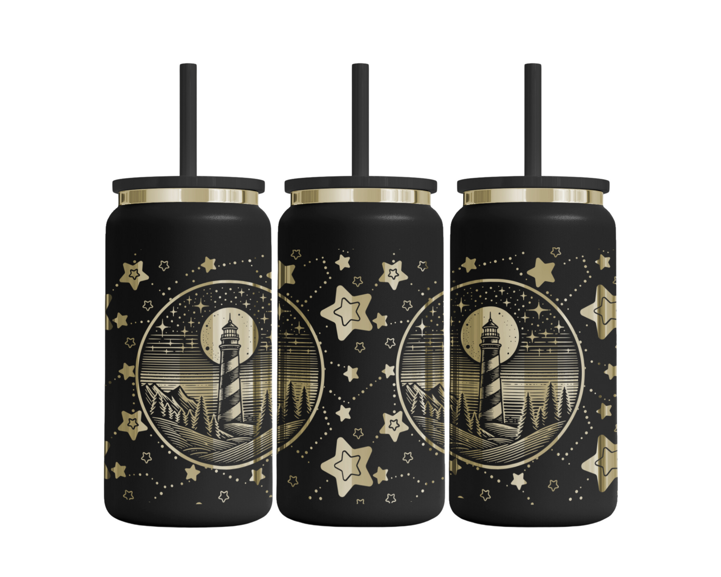 Tumbler mit Strohhalm "Leuchtturm"