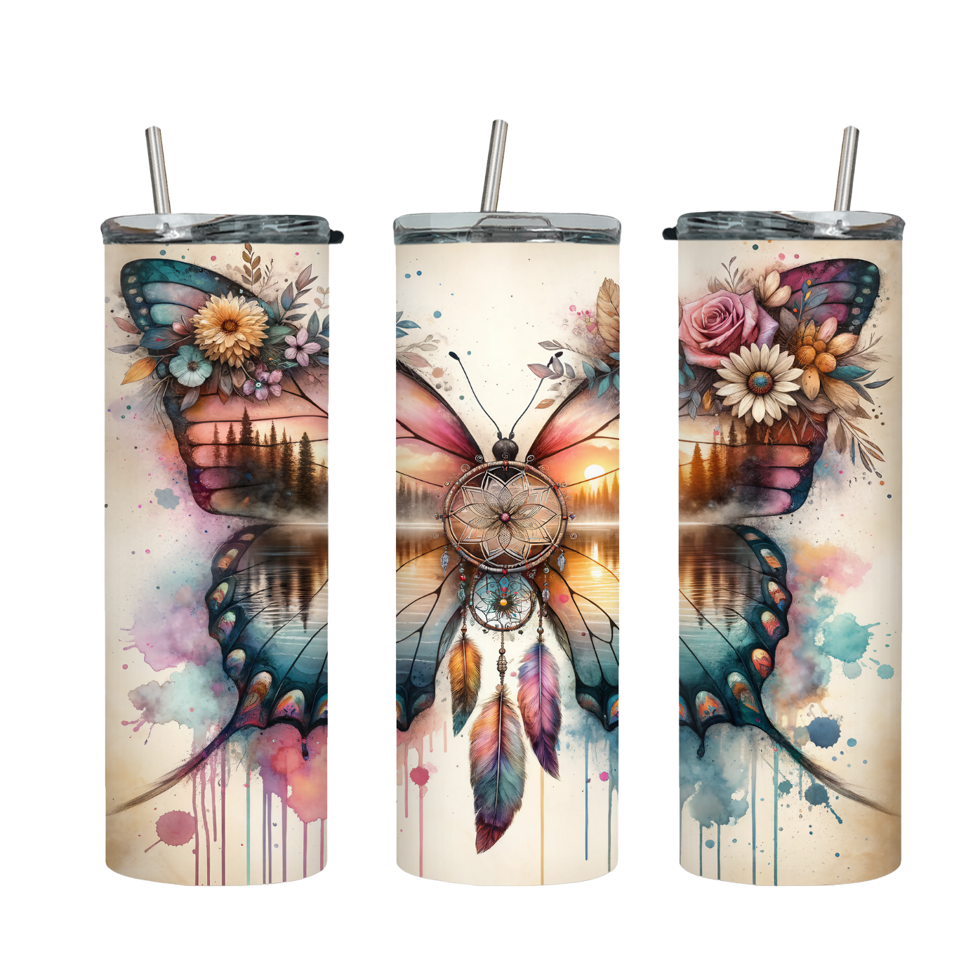 Tumbler mit Steckdeckel "Boho-Butterfly"