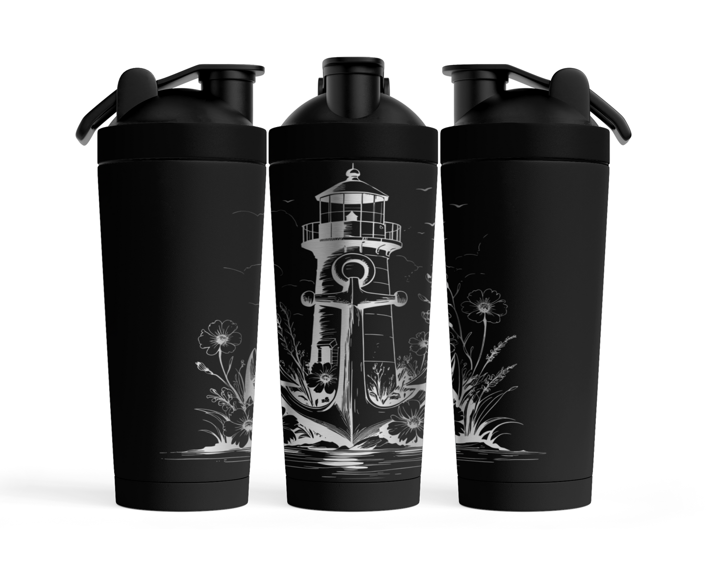 Fitness Shaker mit Gravur "Leuchtturm mit Anker"