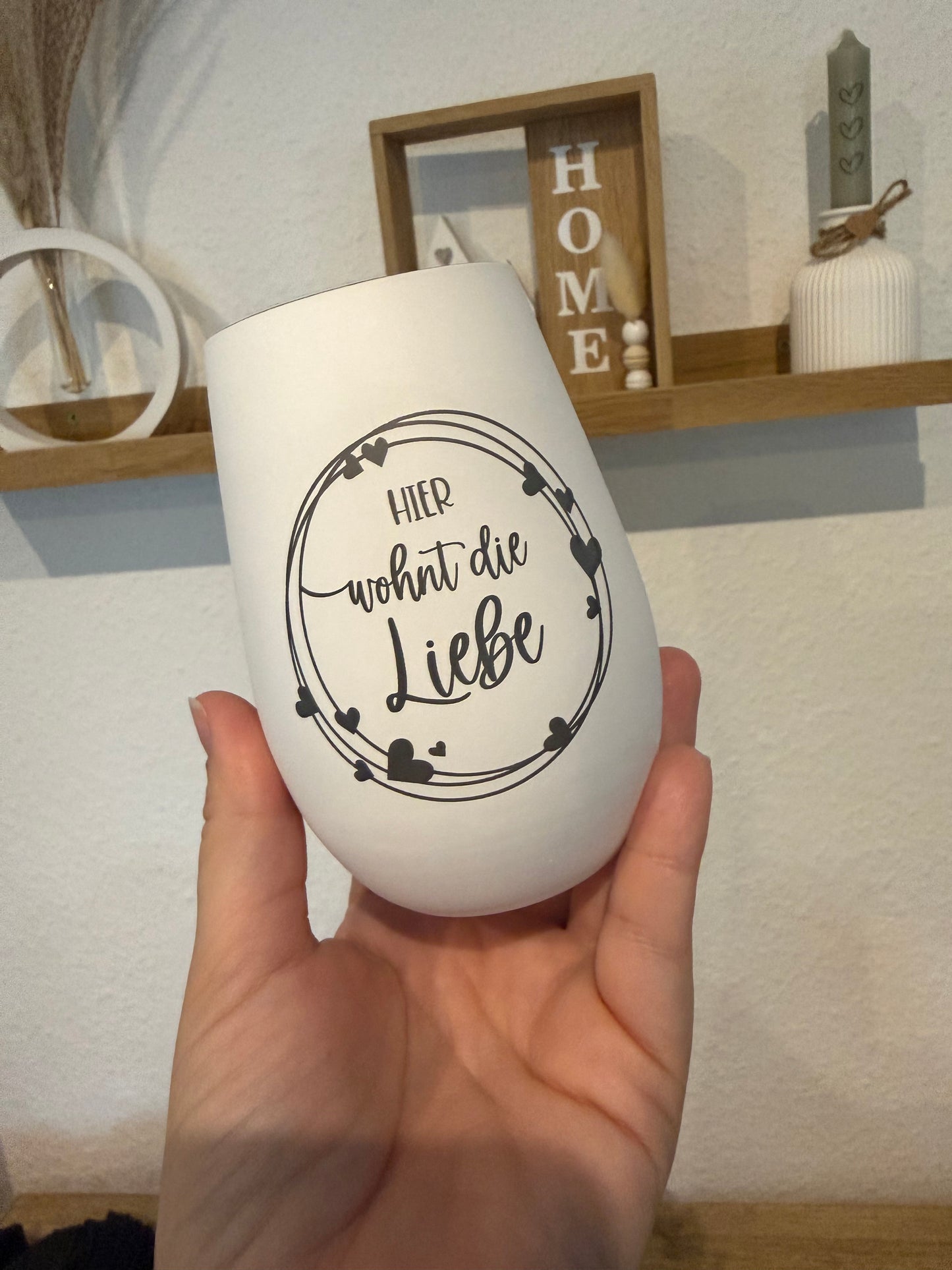 Windlicht "Hier wohnt die Liebe" weiß/silber