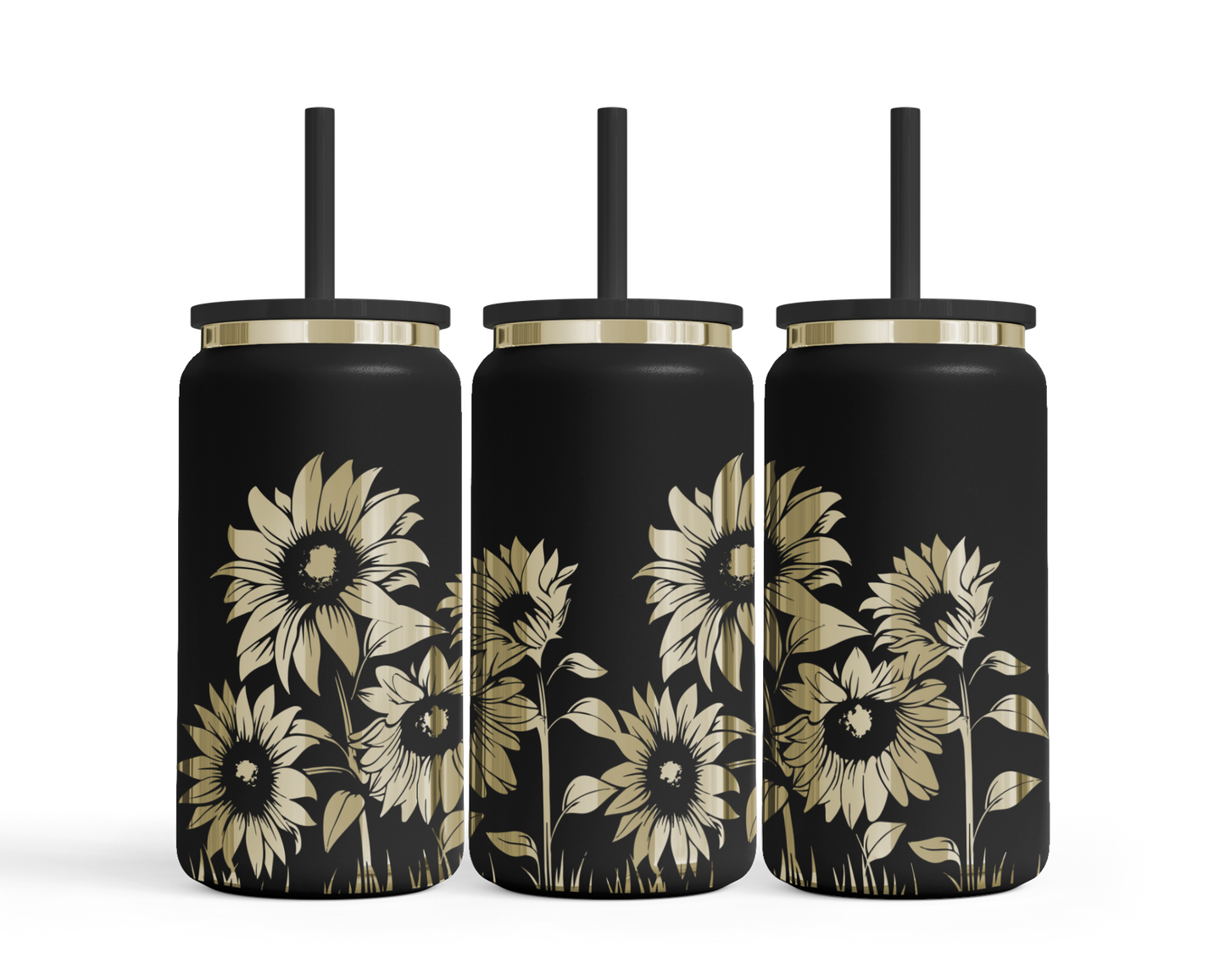 Tumbler mit Strohhalm "Sonnenblumen"