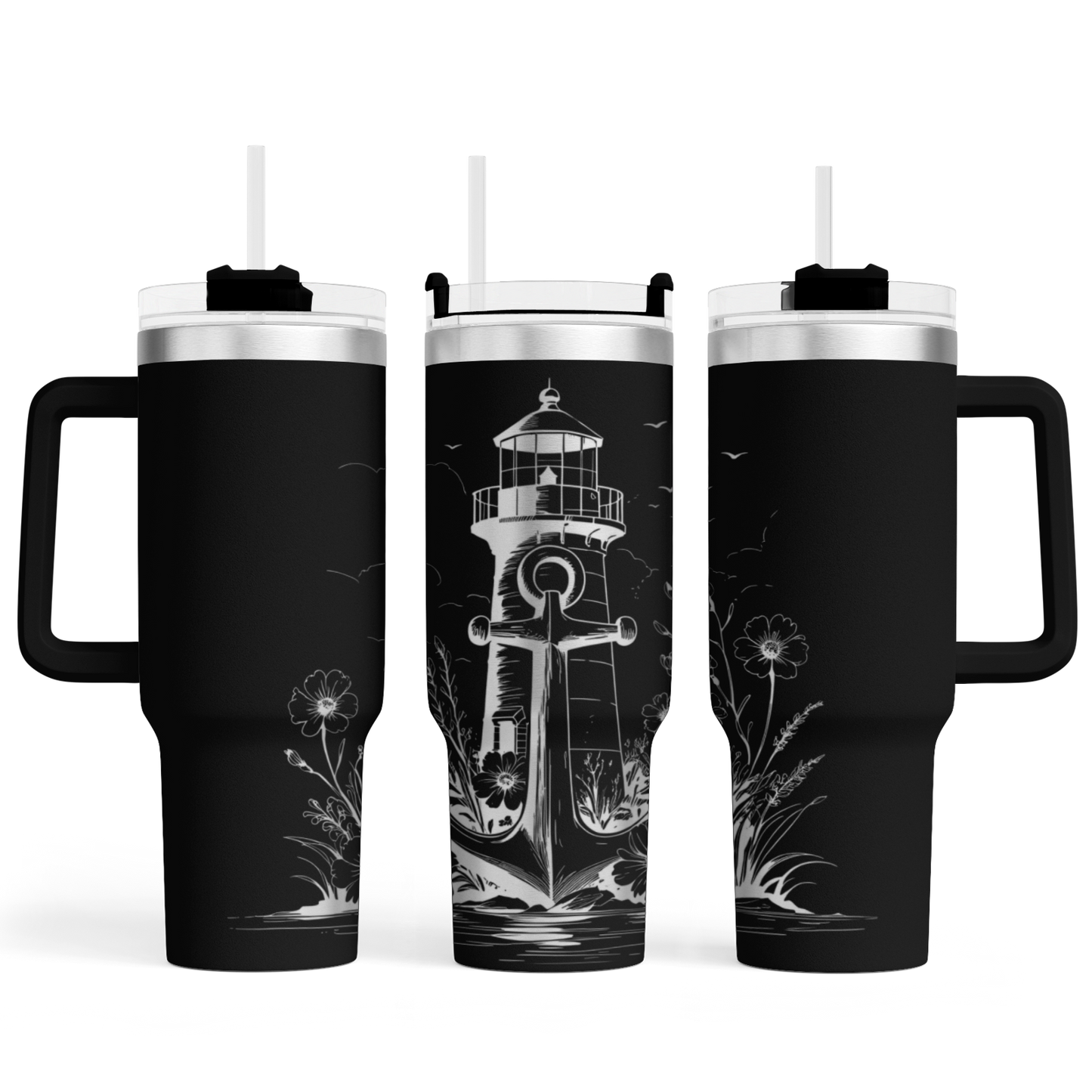 Tumbler mit Henkel "Anker mit Leuchtturm"