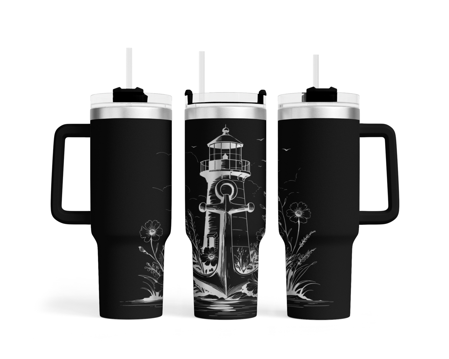 Tumbler mit Henkel "Anker mit Leuchtturm"