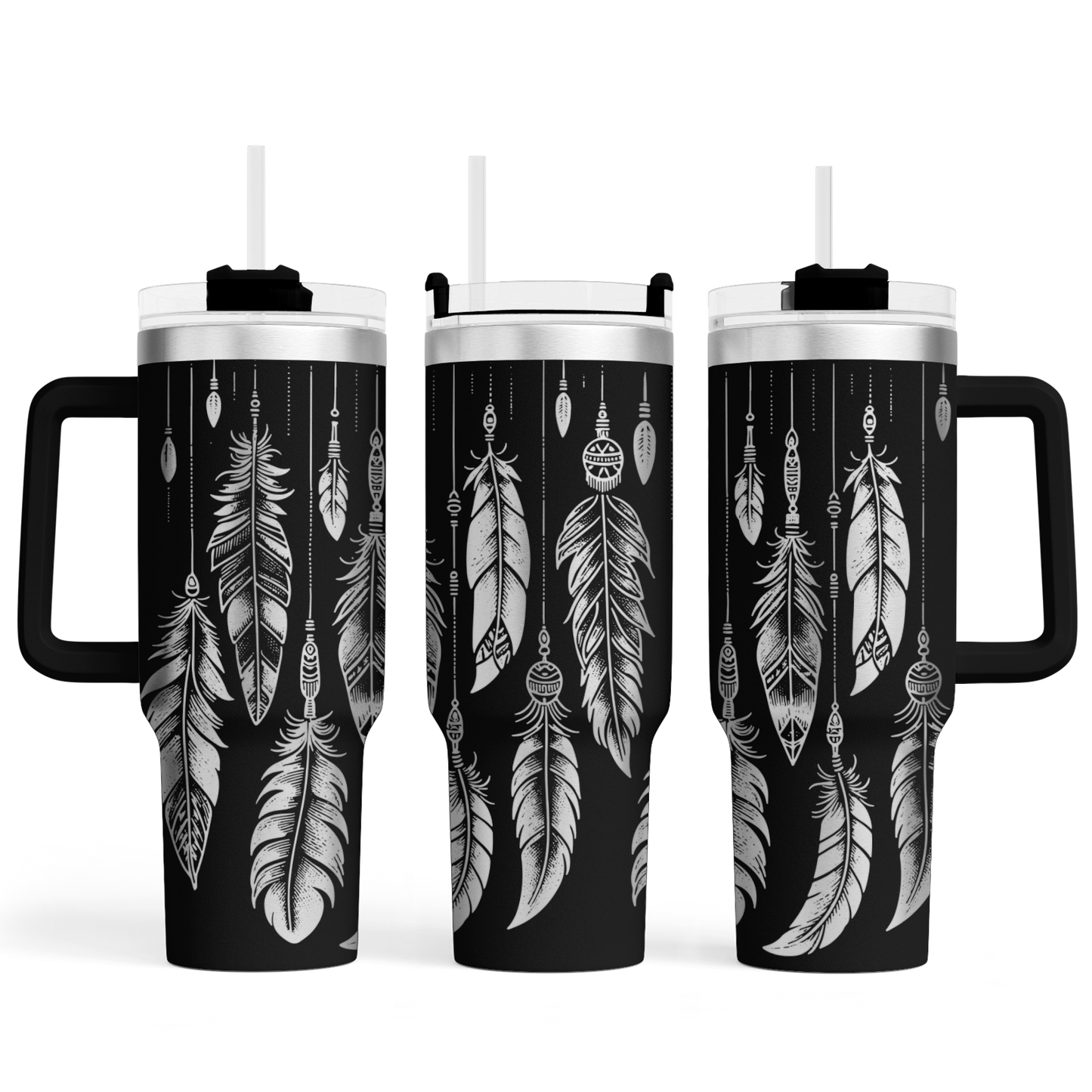 Tumbler mit Henkel "Federn"