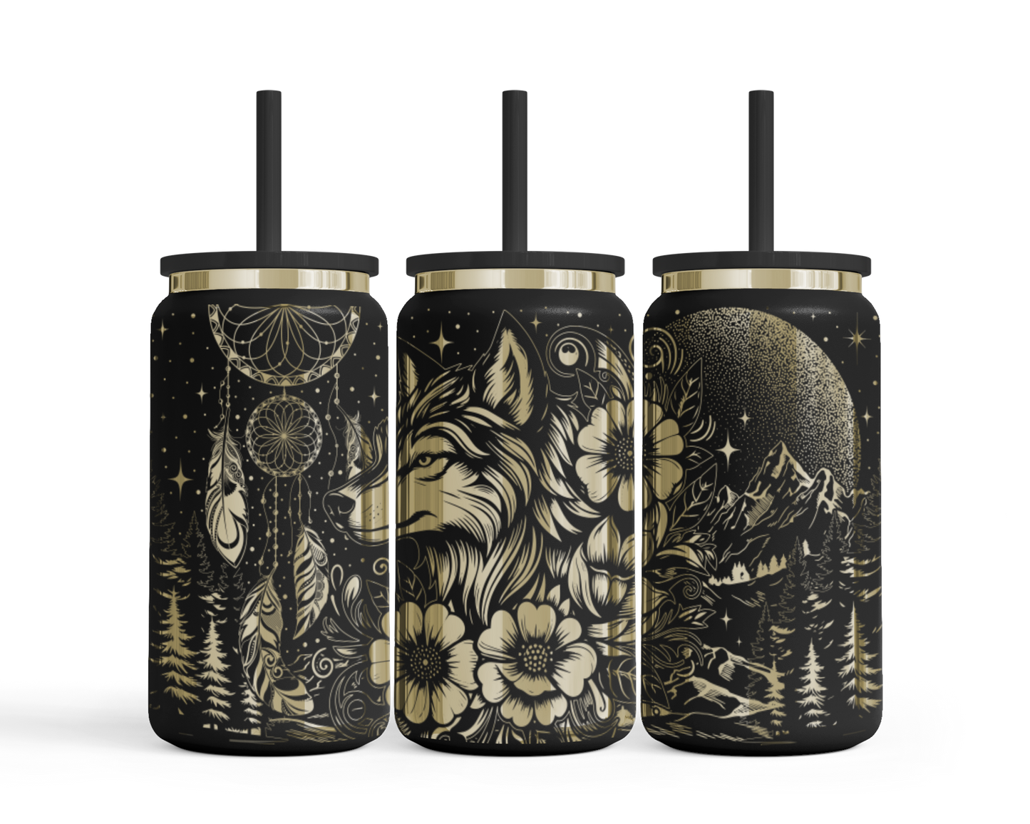 Tumbler mit Strohhalm "Wolf"