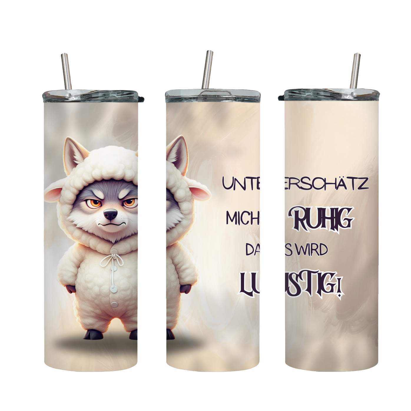 Tumbler mit Steckdeckel "Wolf im Schafspelz" - Emmilous