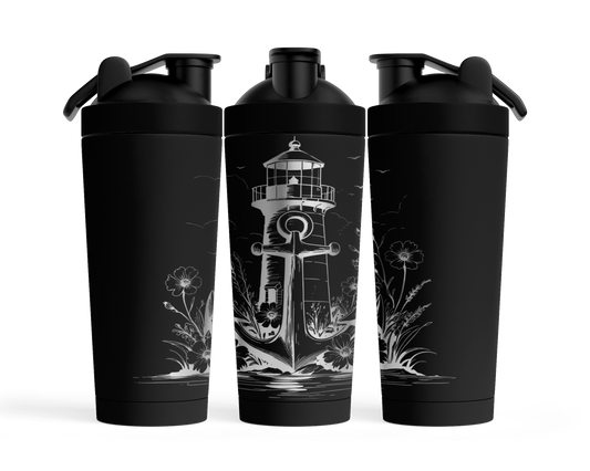 Fitness Shaker mit Gravur "Leuchtturm mit Anker"