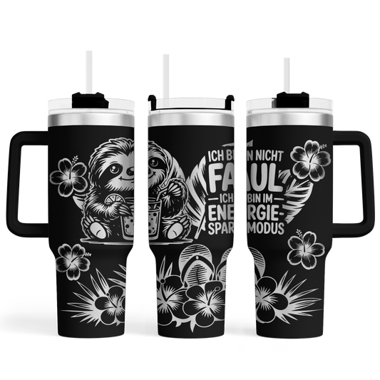 Tumbler mit Henkel "Faultier Energie"
