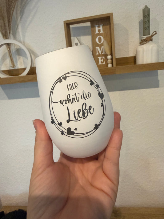 Windlicht "Hier wohnt die Liebe" weiß/silber
