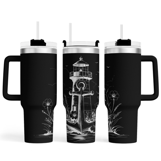 Tumbler mit Henkel "Anker mit Leuchtturm"